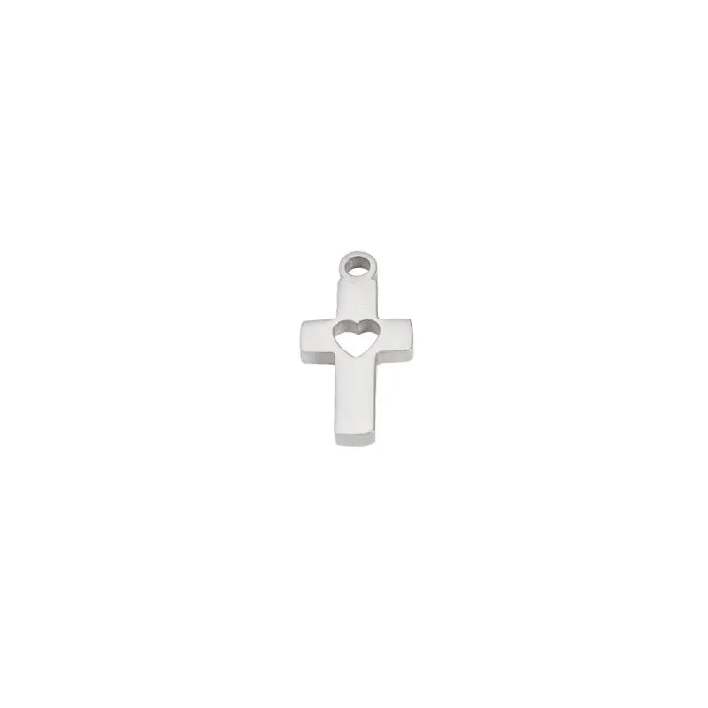 10Pcs Mirror Polish Stainless Steel Heart Cross Pendant Charms