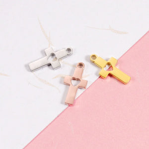10Pcs Mirror Polish Stainless Steel Heart Cross Pendant Charms