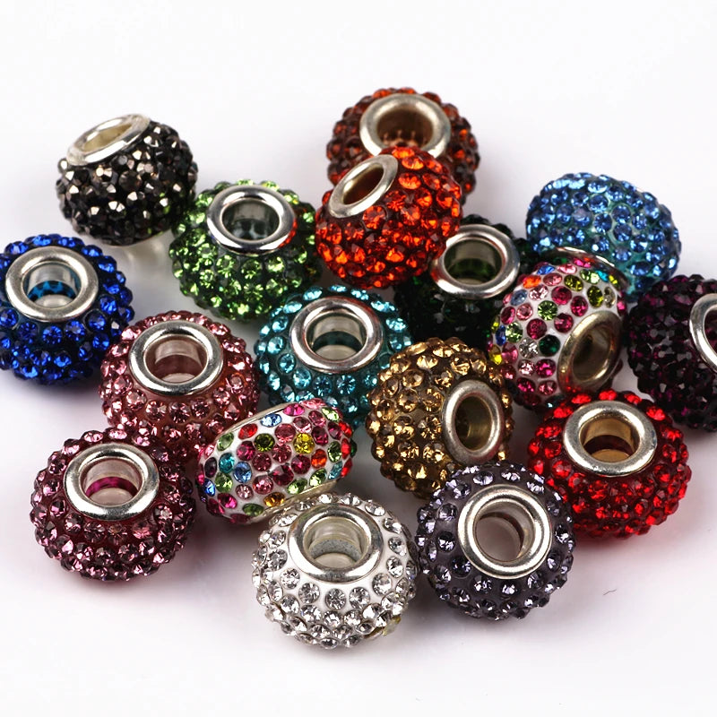 10Pcs/Lot Mix Rhinestone Beads Round DIY Spacer European Czech Beads Charms