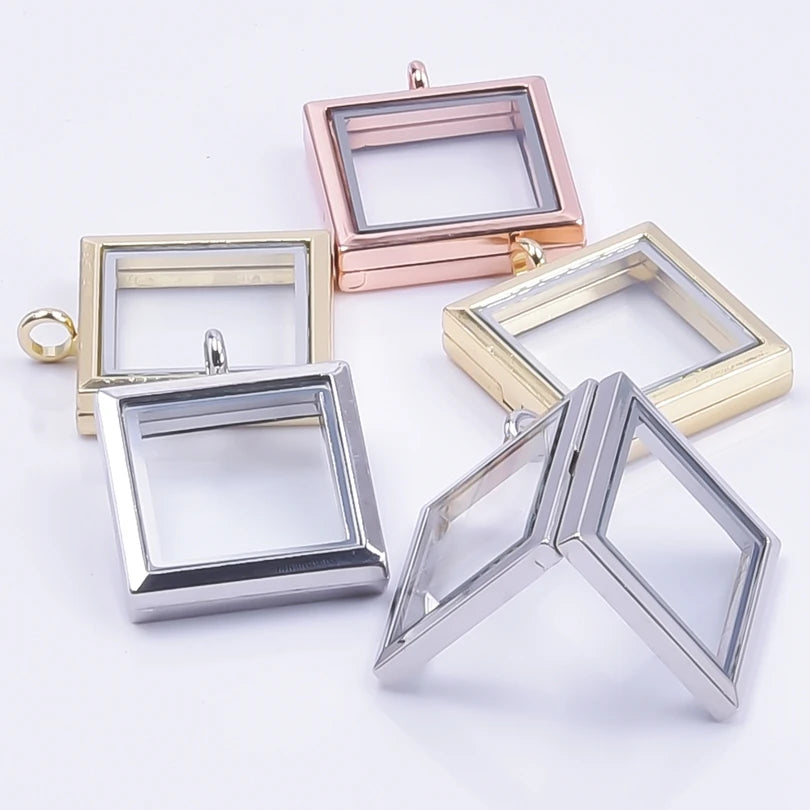 10Pcs Mix Colors Square Screw Memory Locket Pendant DIY Jewelry Accessories