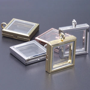 10Pcs Mix Colors Square Screw Memory Locket Pendant DIY Jewelry Accessories