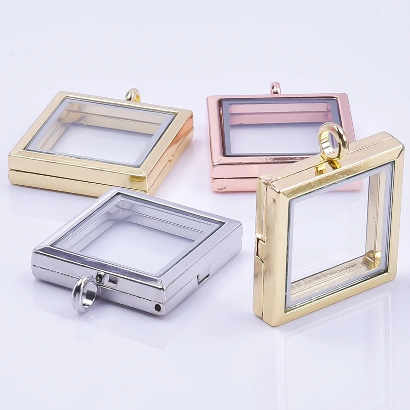 10Pcs Mix Colors Square Screw Memory Locket Pendant DIY Jewelry Accessories