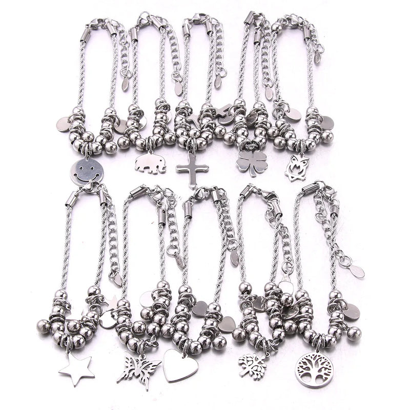 10Pcs Mixed Stainless Steel Bracelets Women Party Gift Charm Jewelry