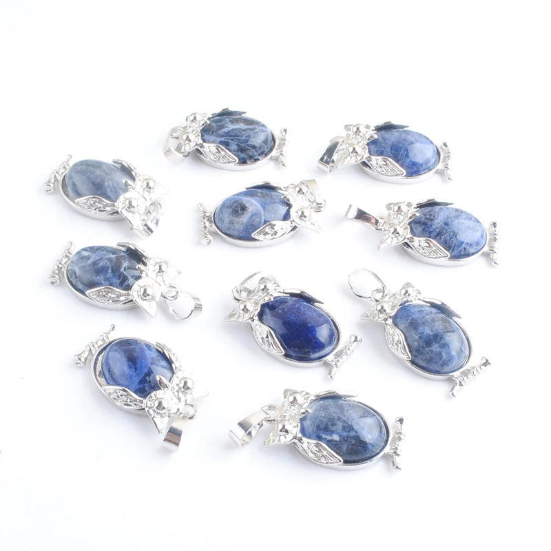 10Pcs Sodalite Tiny Owl Pendants Charm Reiki Lucky Animal Shaped