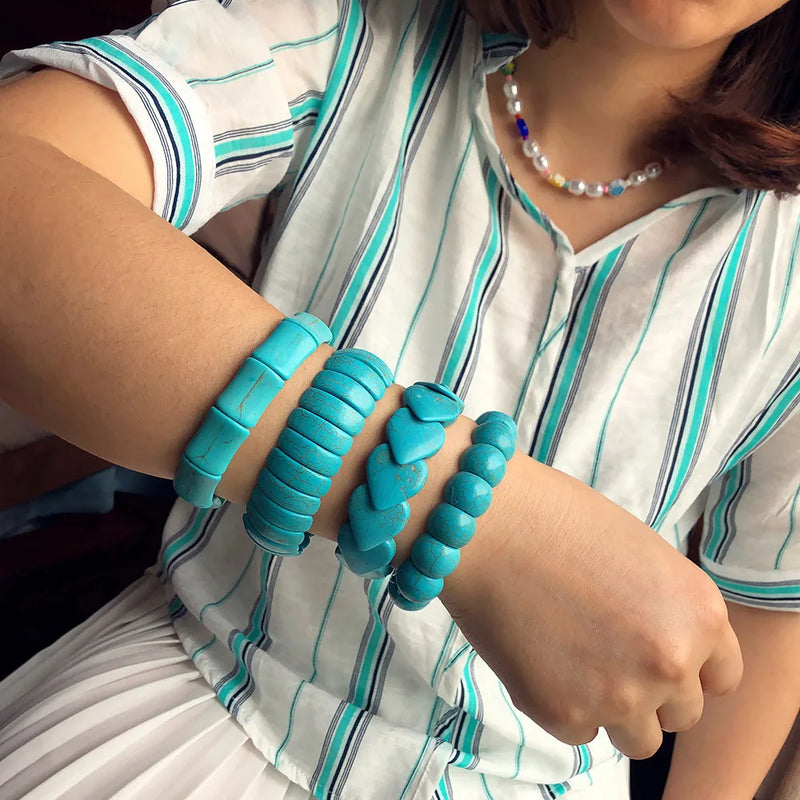 10Pcs Natural Stone Beads Bracelet Aquamarines Jades Agates Bangle Bracelets