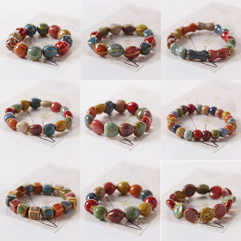 10Pcs/Lot Natural Stone Ceramic Bracelet Women's Drum Shaped Jade Bead Bracelet