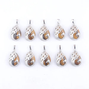 10Pcs Tigers Eye Pattern Water Drop Pendulum Pendants