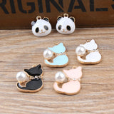 10Pcs DIY Enamels Charms Pearl Cat Alloy Pendant Making Jewelry Accessories