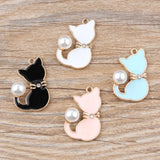 10Pcs DIY Enamels Charms Pearl Cat Alloy Pendant Making Jewelry Accessories
