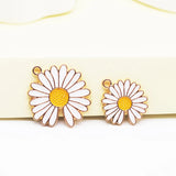 10Pcs Yellow Enamel Daisy Flower Charms For Jewelry Making