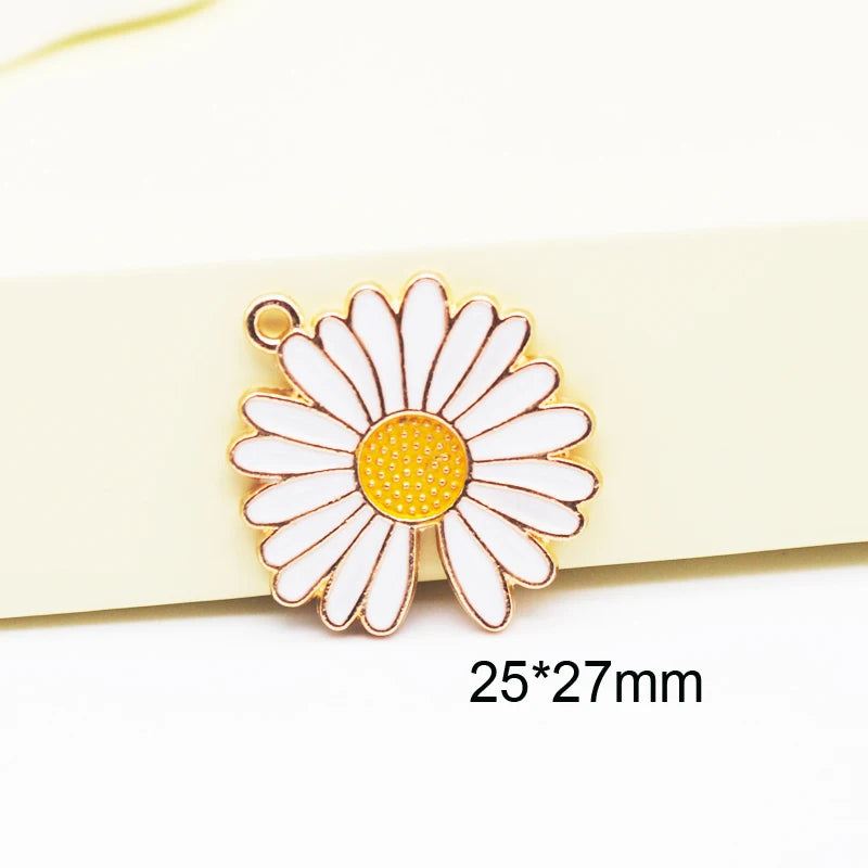 10Pcs Yellow Enamel Daisy Flower Charms For Jewelry Making