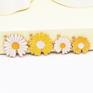 10Pcs Yellow Enamel Daisy Flower Charms For Jewelry Making