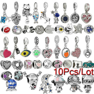 10Pcs Silver Plated Boy/Girl Charms Beads Pendant DIY Jewelry Making