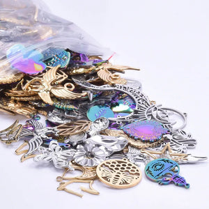 10Pcs Mixed Witch Amulet Knot Moon Star Sun Charms Stainless Steel Pendant