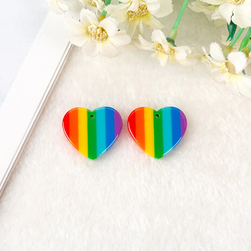 10Pcs/Lot Resin Rainbow Charms Flatback Striped Star Heart DIY Jewelry Making