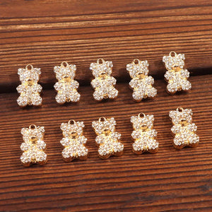 10Pcs Crystal Silver Bear Charms for DIY Jewelry Making