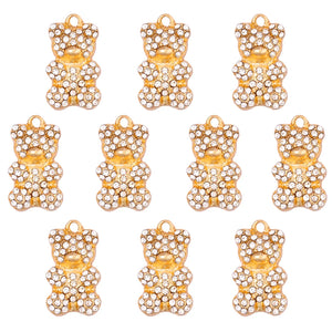 10Pcs Crystal Silver Bear Charms for DIY Jewelry Making