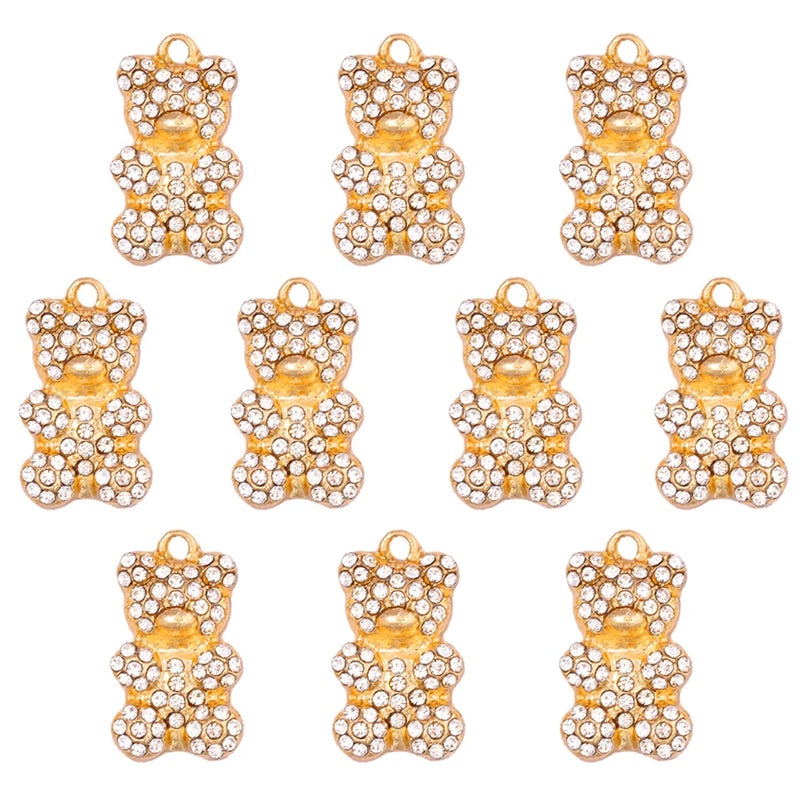 10Pcs Crystal Silver Bear Charms for DIY Jewelry Making