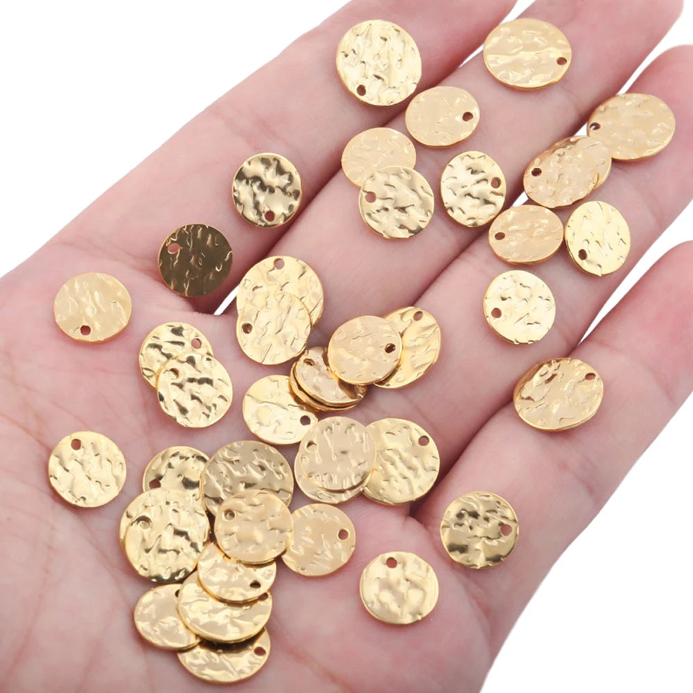 10Pcs Stainless Steel Round Hammered Disc Earrings Charms