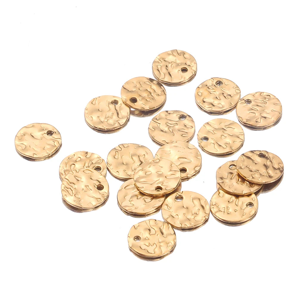 10Pcs Stainless Steel Round Hammered Disc Earrings Charms