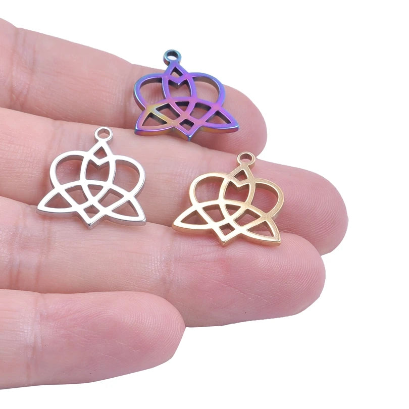 10Pcs/Lot Stainless Steel Witch Heart Charms Vintage Celtic Knot Pendant