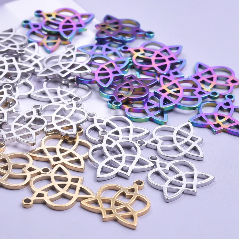 10Pcs/Lot Stainless Steel Witch Heart Charms Vintage Celtic Knot Pendant