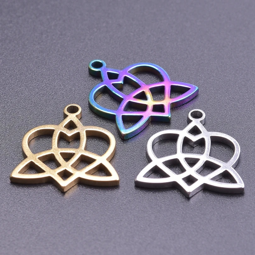 10Pcs/Lot Stainless Steel Witch Heart Charms Vintage Celtic Knot Pendant