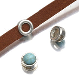 10Pcs Tibetan Silver Turquoise Slider Beads Flat Leather Bracelet DIY Jewelry