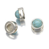 10Pcs Tibetan Silver Turquoise Slider Beads Flat Leather Bracelet DIY Jewelry