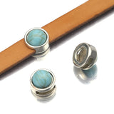 10Pcs Tibetan Silver Turquoise Slider Beads Flat Leather Bracelet DIY Jewelry