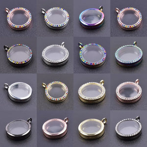 10Pcs Round Glass Memory Locket Pendant Necklaces