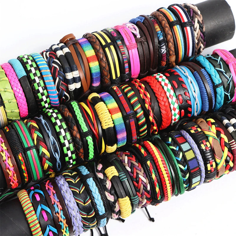 10Pcs Vintage Retro Classic Cuff Leather Bracelets Men Women Punk Gothic