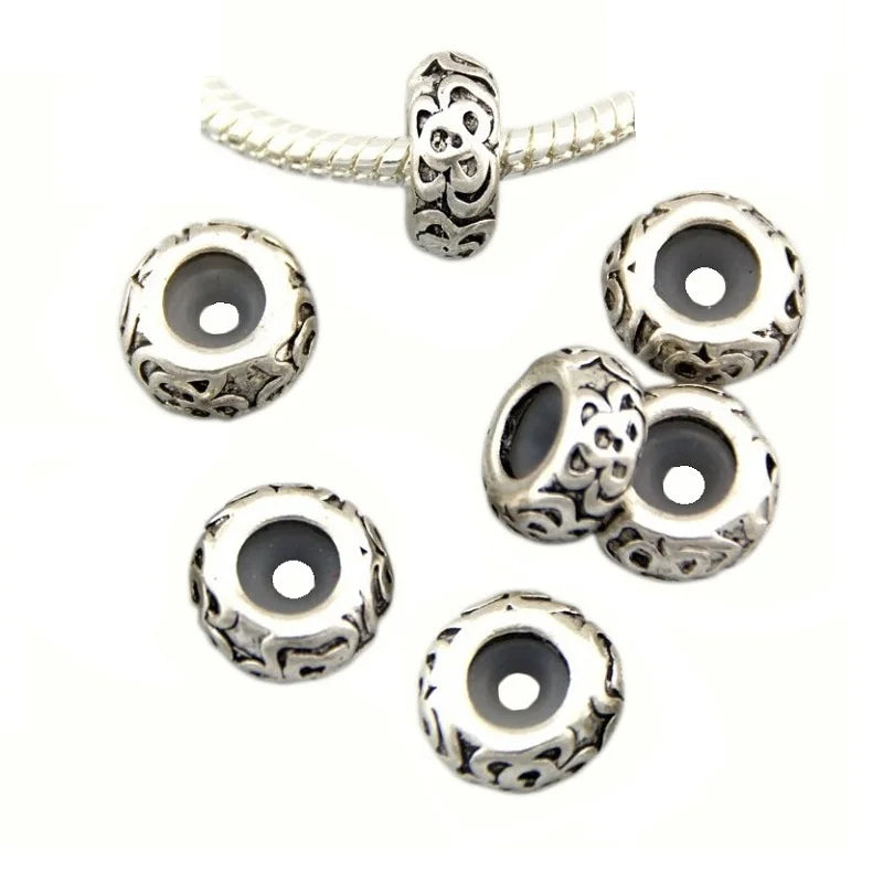 10Pcs Vintage Silver Stopper Rubber Charm Beads Set