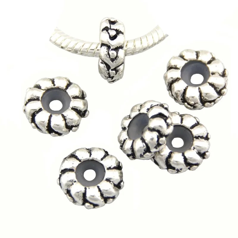 10Pcs Vintage Silver Stopper Rubber Charm Beads Set