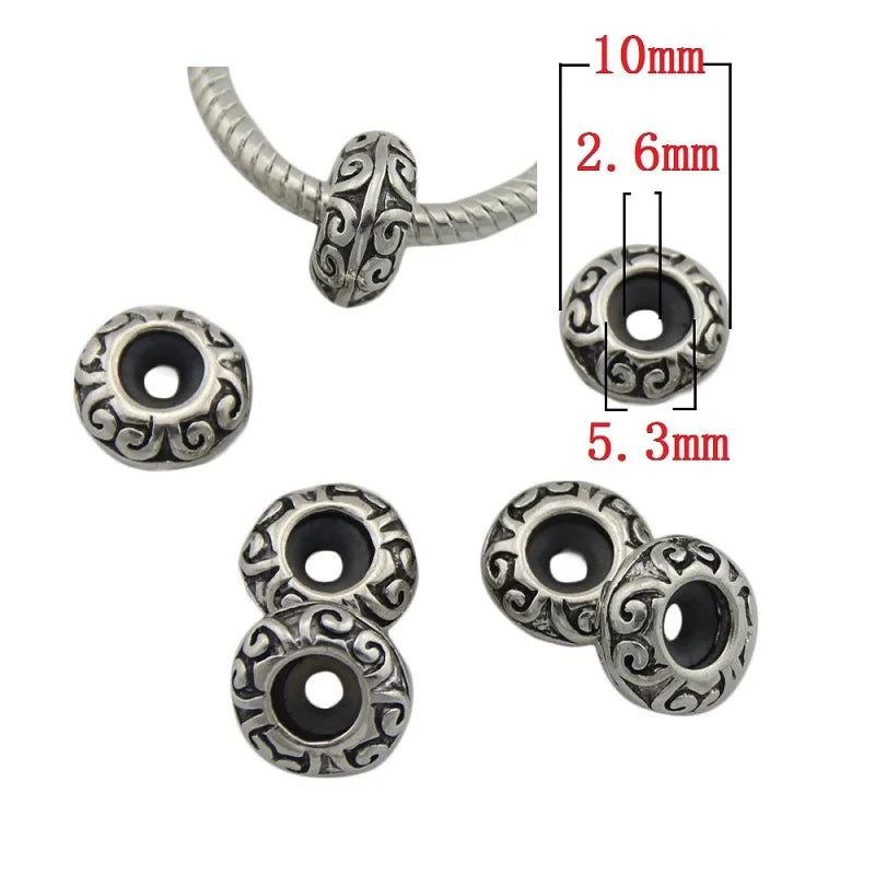 10Pcs Vintage Silver Stopper Rubber Charm Beads Set