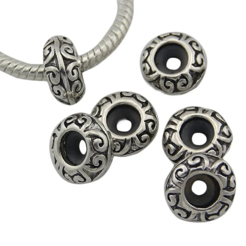 10Pcs Vintage Silver Stopper Rubber Charm Beads Set
