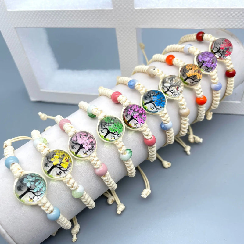 10Pcs/Lot Women's Dried Flower Bracelet Glass Ball Weave Lucky Flower Bracelets