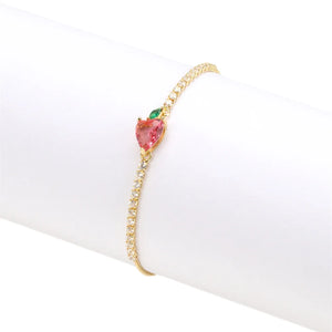 10Pcs Heart Strawberry Bracelet Zircon Tennis Chain Bangle Women Jewelry