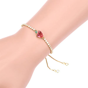 10Pcs Heart Strawberry Bracelet Zircon Tennis Chain Bangle Women Jewelry