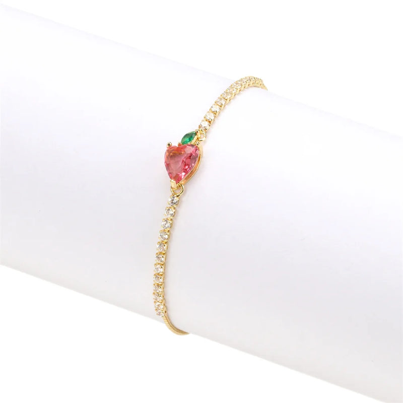 10Pcs Heart Strawberry Bracelet Zircon Tennis Chain Bangle Women Jewelry