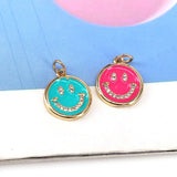 10Pcs Pave Enamel Smiley Face Pendant, Cubic Zirconia Pave Charm