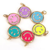 10Pcs Pave Enamel Smiley Face Pendant, Cubic Zirconia Pave Charm