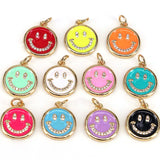 10Pcs Pave Enamel Smiley Face Pendant, Cubic Zirconia Pave Charm
