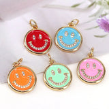 10Pcs Pave Enamel Smiley Face Pendant, Cubic Zirconia Pave Charm