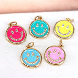 10Pcs Pave Enamel Smiley Face Pendant, Cubic Zirconia Pave Charm
