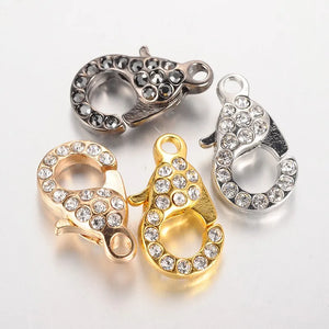 10Pcs Alloy Lobster Clasps with Glass Rhinestone for DIY Jewelry Making