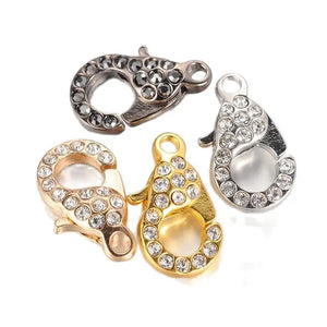 10Pcs Alloy Lobster Clasps with Glass Rhinestone for DIY Jewelry Making