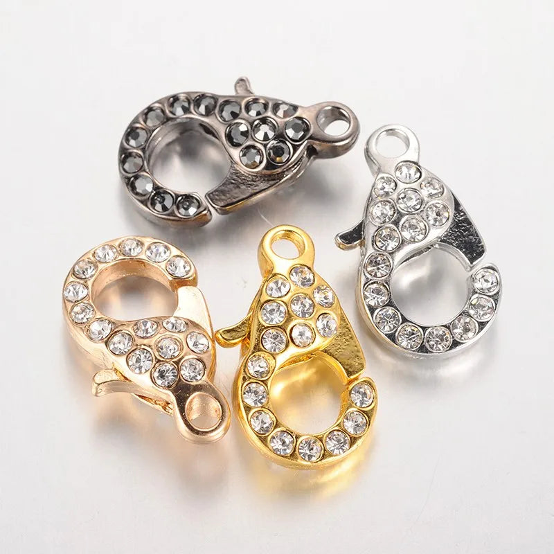 10Pcs Alloy Lobster Clasps with Glass Rhinestone for DIY Jewelry Making