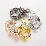 10Pcs Alloy Lobster Clasps with Glass Rhinestone for DIY Jewelry Making