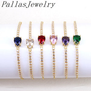 10Pcs Tear Drop CZ Stone Tennis Bracelet, Adjustable Zircon Bracelet